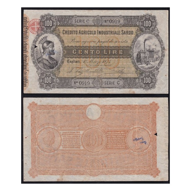 Credito Agricolo Industriale Sardo 100 Lire 1874