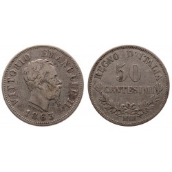 50 Centesimi 1863 valore Zecca di Milano