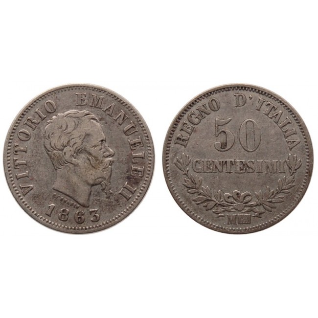50 Centesimi 1863 valore Zecca di Milano