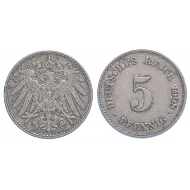 Germania Impero 5 Pfennig 1908 (J)