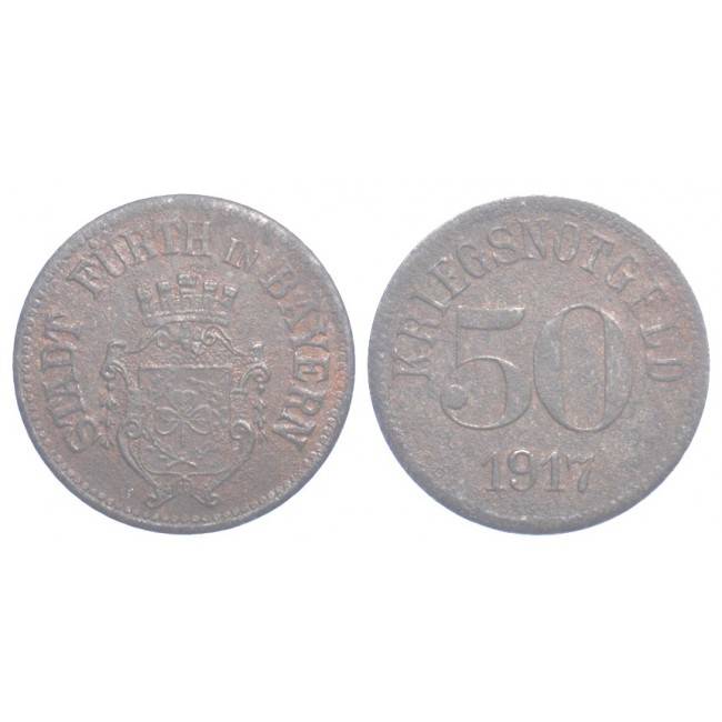 Germania Stadt Furth Bayern 50 Pfennig (Kriegs geld) 1917
