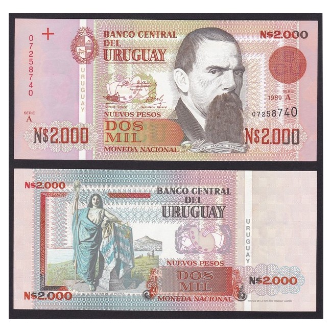Uruguay 2000 Nuevo Pesos 1989