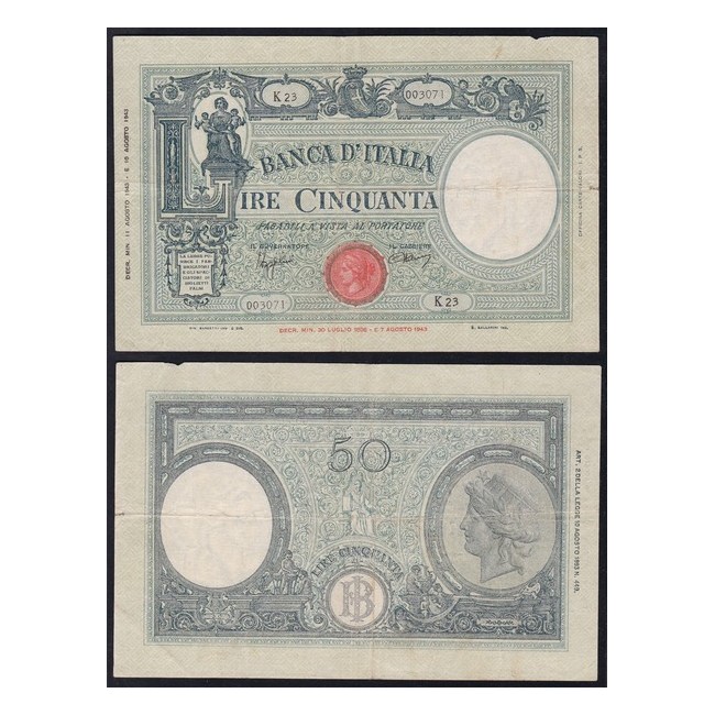 Biglietti di banca  50 Lire 1943 Grande "L" - B.I.