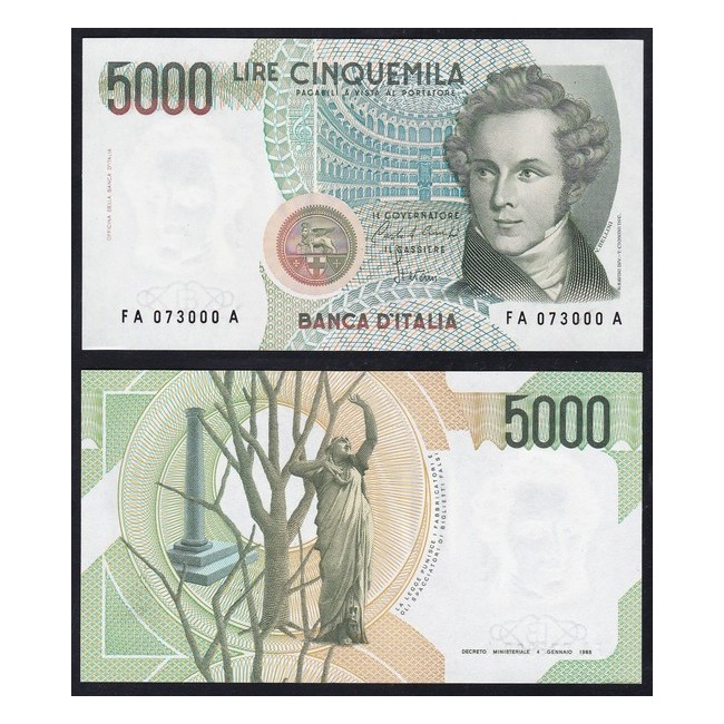 5.000 Lire 1985 Italia - Vincenzo Bellini