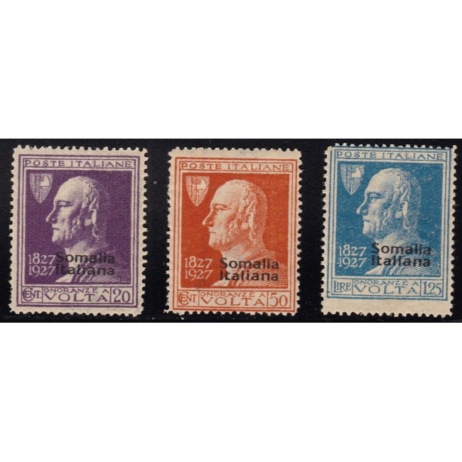 1927 Volta. Francobolli d'Italia n. 210-11 in colori cambiati, soprastampati