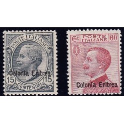 1918-20 Francobolli d'Italia  n. 108 e 111 soprastampati COLONIA ERITREA