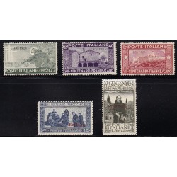 1926 San Francesco. Francobolli d'Italia n. 192,194,195,197 e 199 soprastampati (il n. 106 in colore cambiato)
