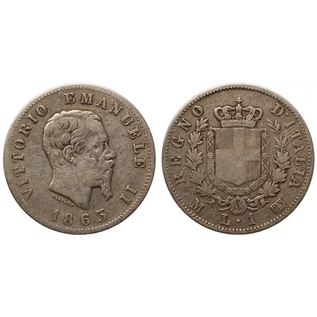 1 Lira 1863 stemma Zecca di Milano