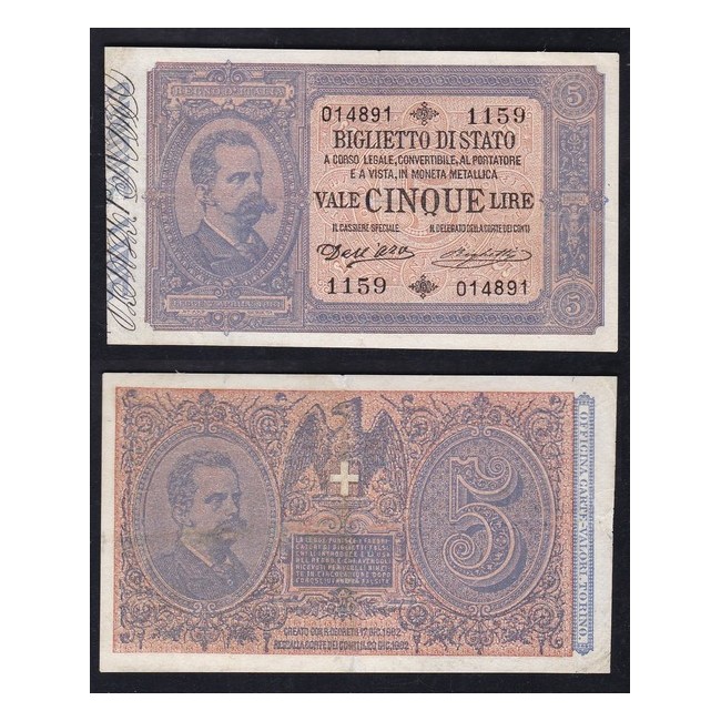 Biglietti di Stato  5 Lire 1892