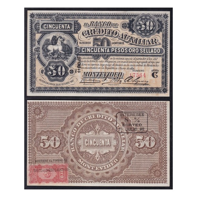 Uruguay 50 Pesos oro sellado1887