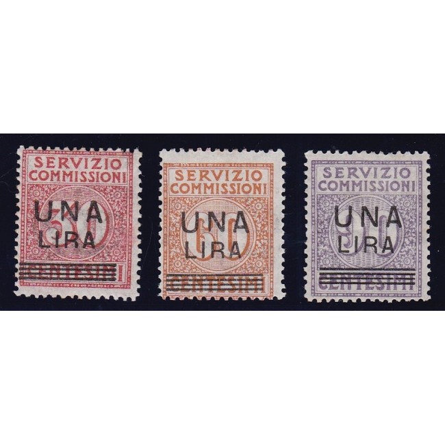 1925 Servizio commissioni - francobolli del 1913 (n. 1-3) soprastampati