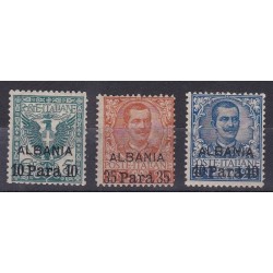 Levante - Albania 1902 - Francobolli d'Italia della serie Floreale del 1901 (n.70, 72 e 73) soprastampati