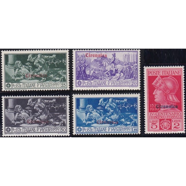 1930 Ferrucci. Francobolli d'Italia n. 276-80 in colori cambiati, soprastampati