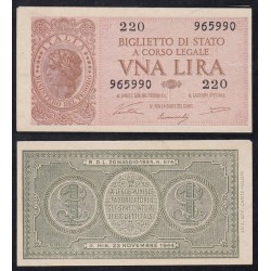 Biglietti di stato 1 Lira 1944 Italia Laureata