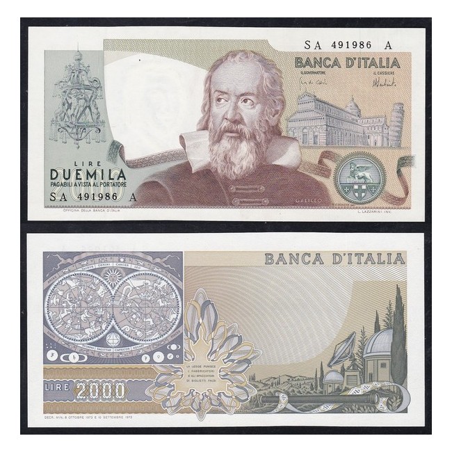 Biglietti di banca 2.000 Lire 1973 Galileo Galilei