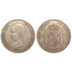 Spagna 5 Pesetas 1891
