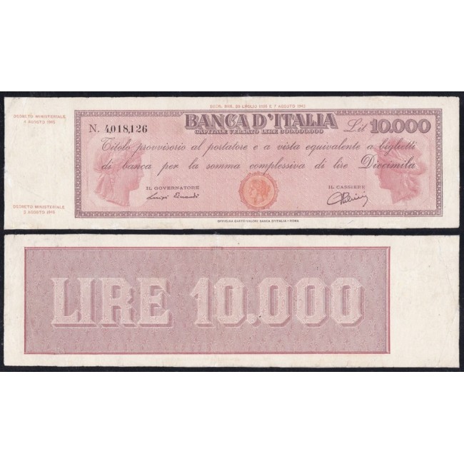 Biglietti di banca 10.000 Lire Titolo provvisorio - Testina