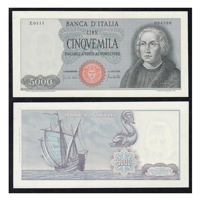 5.000 Lire 1970 Colombo 1° Tipo