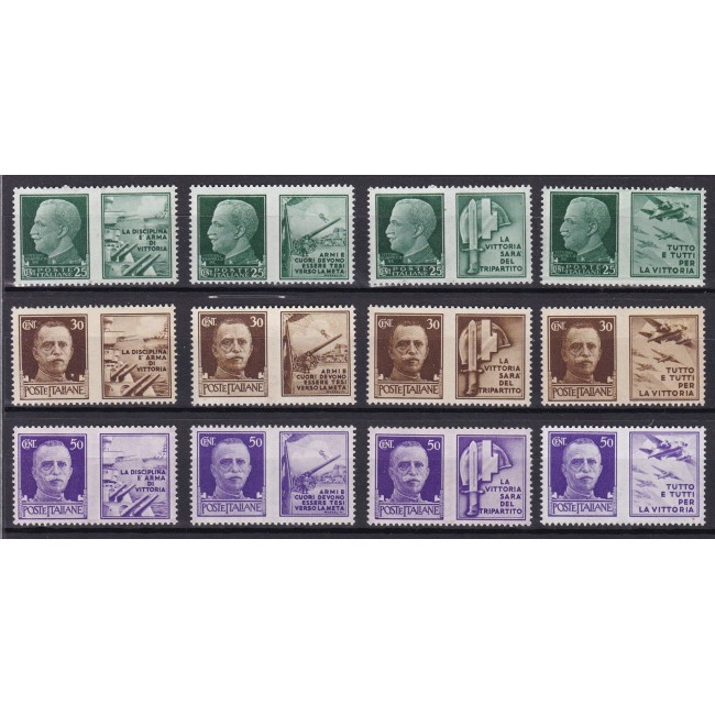 1942 Propaganda di guerra - francobolli serie Imperiale del 1929-42 con appendici di propaganda bellica