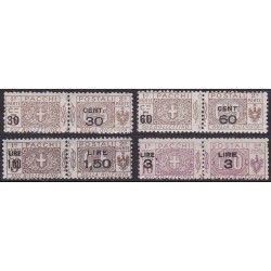 1923-25 Pacchi Postali - Stemma e cifra su due sezioni con nodi sabaudi al centro (n. 7 e 16) soprastampati