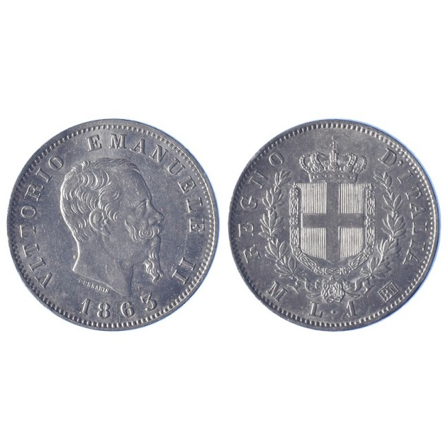 1 Lira 1863 stemma Zecca di Milano