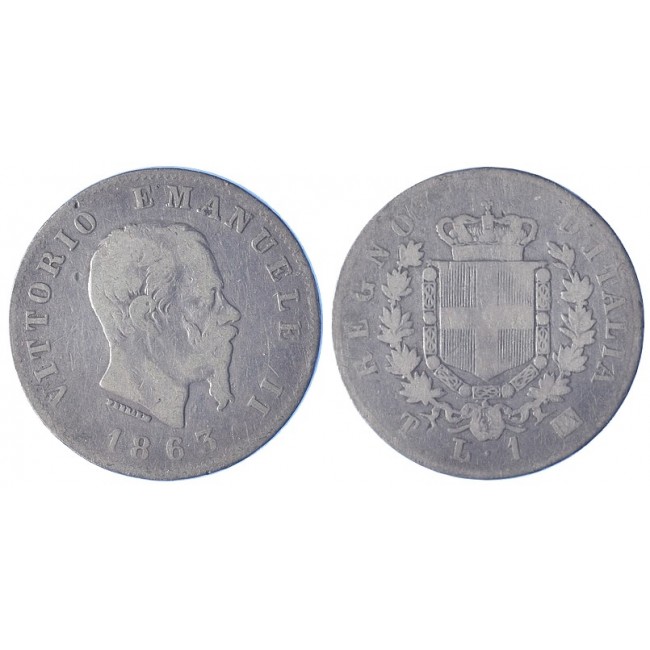 1 Lira 1863 stemma Zecca di Torino