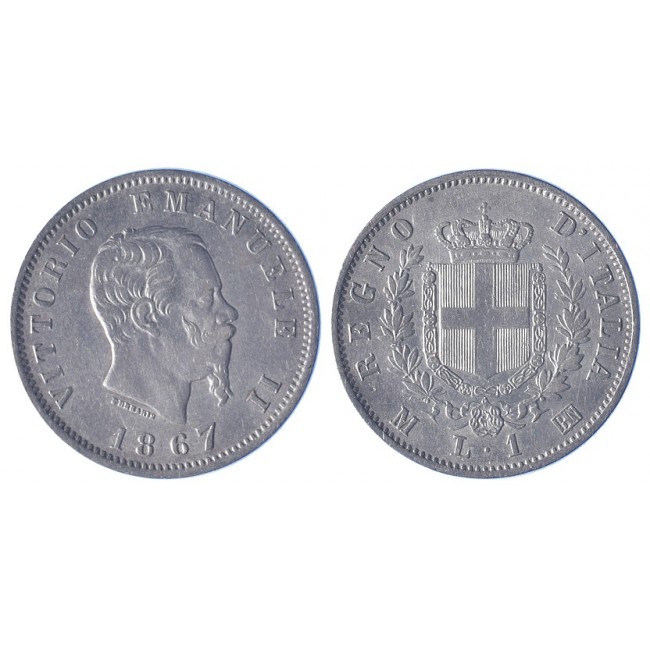 1 Lira 1867 stemma Zecca di Milano