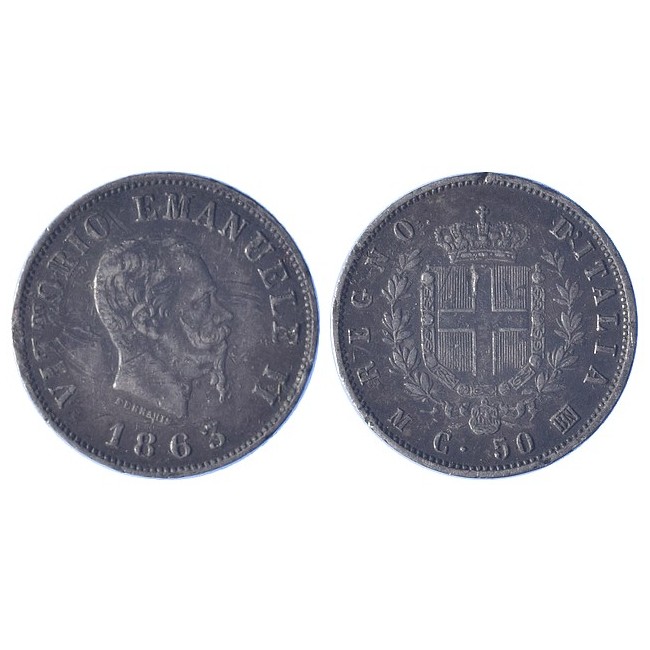 50 Centesimi 1863 stemma Zecca di Milano