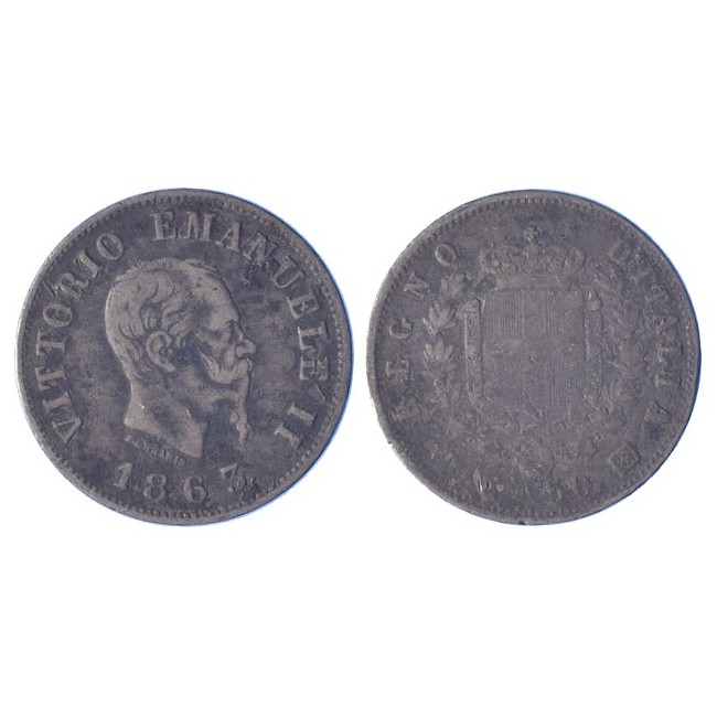 50 Centesimi 1863 stemma Zecca di Torino