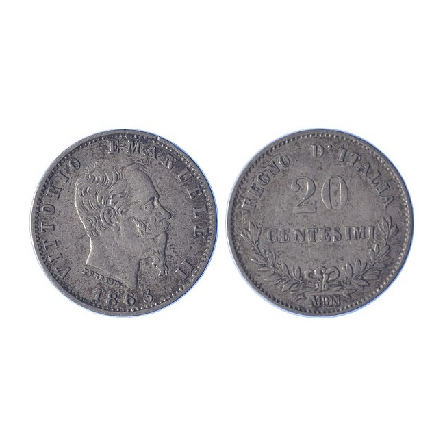 20 Centesimi 1863 valore Zecca di Milano