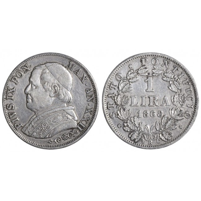 Pio IX (1846-1870) 1 Lira 1868 XXII terzo tipo