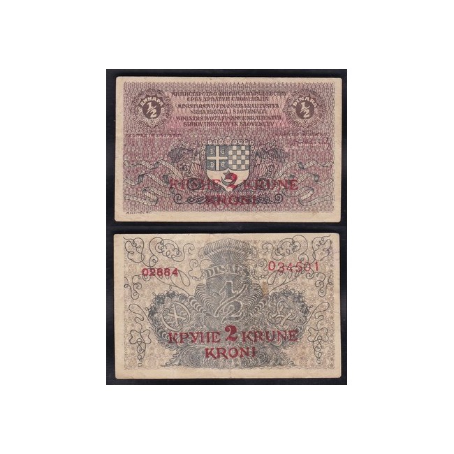 Yugoslavia 1/2 Dinara 1919 soprastampato 2 Krune