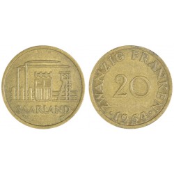 Saarland 20 Franken 1954
