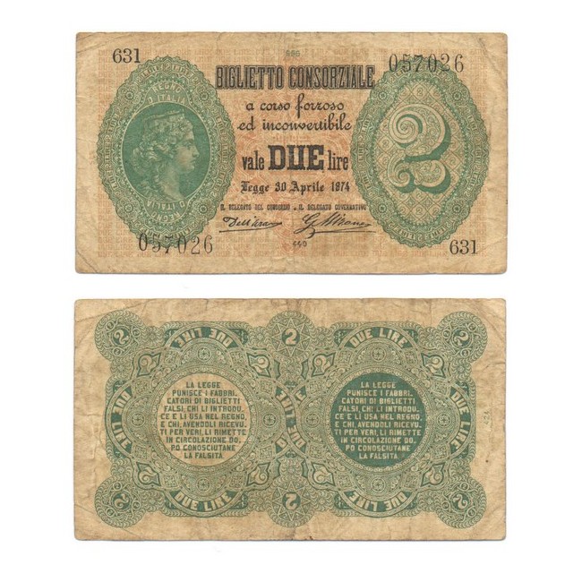 Biglietti consorziali  2 Lire 1874