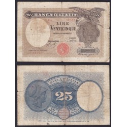Biglietti di banca  25 Lire 1918 Aquila latina