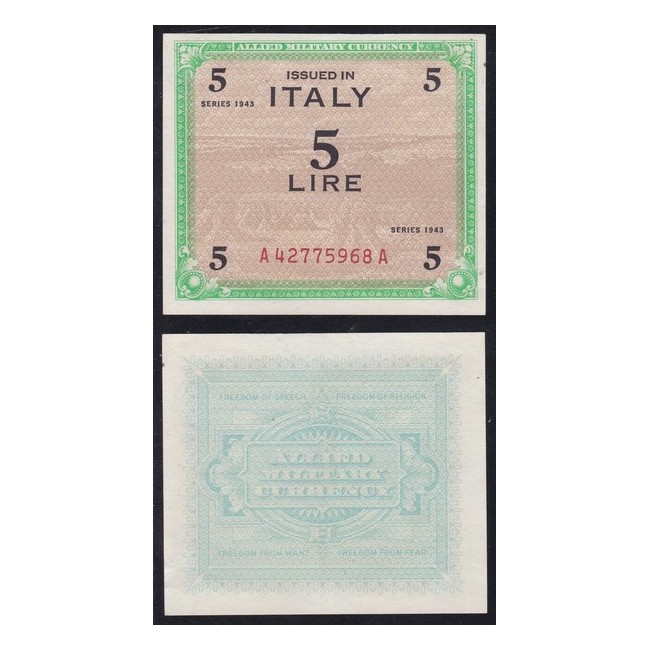 Allied Military Currency 5 Lire 1943